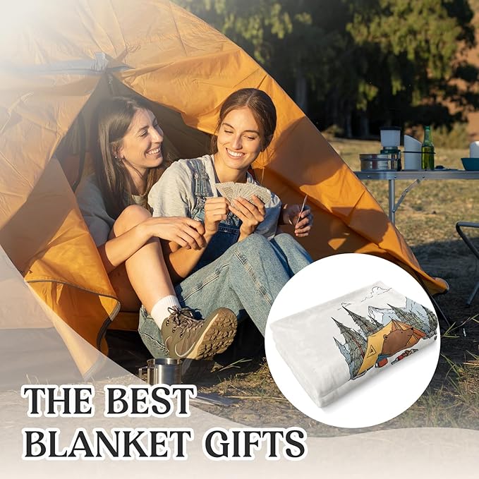 Camping Blanket, Campings Essentials, Camping Gifts for Women Men Unique, Camper Accessories, Camper Must Haves Decor for Christmas Birthday Fathers Day Mothers Day, Fleece Throw Blanket 60”×50”