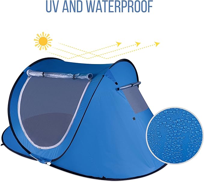 Zento Best Pop Up Beach Tent TA17 - Tent Pop Up Automatic Instant Portable Cabana – Camping Easy Set Up Windproof, Waterproof, Canopy - 3-4 Person Sunshade Shelter with UV Protection and Carry Bag