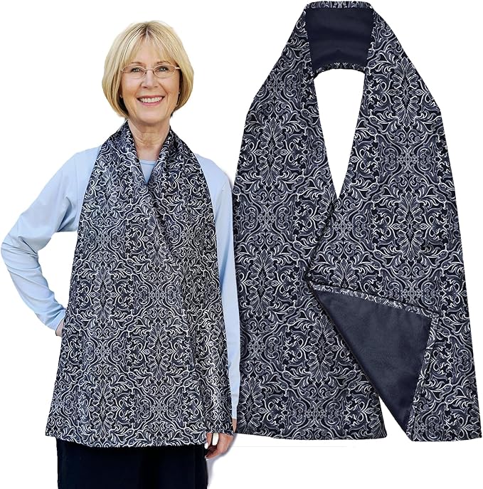 Reversible Adult Bibs for Women & Men - Adult Bib Scarf for Elderly - Dining Clothing Protectors - Washable Dining Scarf for Senior Citizens