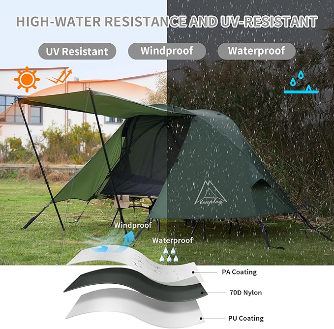 TENPLAY Cot Tent,Camping Tent,Backpacking Tent,3 Way Tent,Solo Tent,1 Person,Quick Setup,70D Nylon,pu5000mm,UV Cut,7001 Aluminium,Ultralight,Compact,Outerdoor,Hiking,Travel,Mountaineering