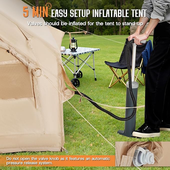 SPECRAFT Canvas Bell Yurt Tents & Inflatable Tent for Camping, Waterproof Glamping Tent with Stove Jack, Breathable Mesh, Snowproofing Spacious 4-Season Family Shelter for Outdoor, Camping, Parties
