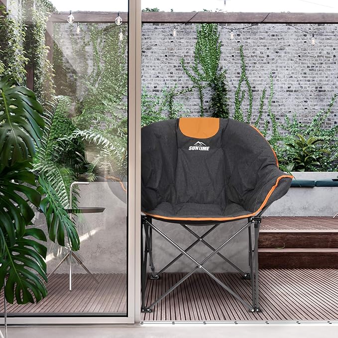 OUTDOOR LIVING SUNTIME Sofa Chair, Oversize Padded Moon Leisure Portable Stable Comfortable Folding Chair for Camping, Hiking, Carry Bag