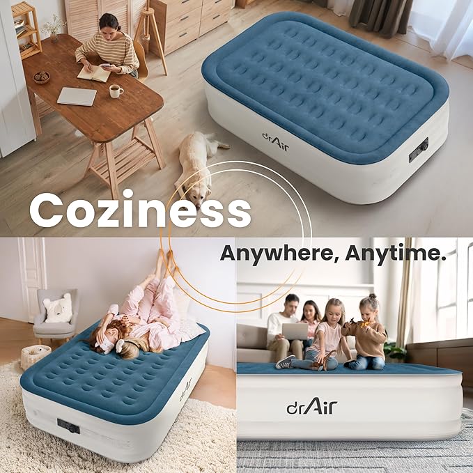 Full Air Mattress with Built-in Pump, 18" Raised Blow Up Mattress, 600 lbs Max Honeycomb Air Bed, 48Hr Leak-Proof Test, 3min Inflatable Mattress for Home, Guests, Camping, Colchones inflables