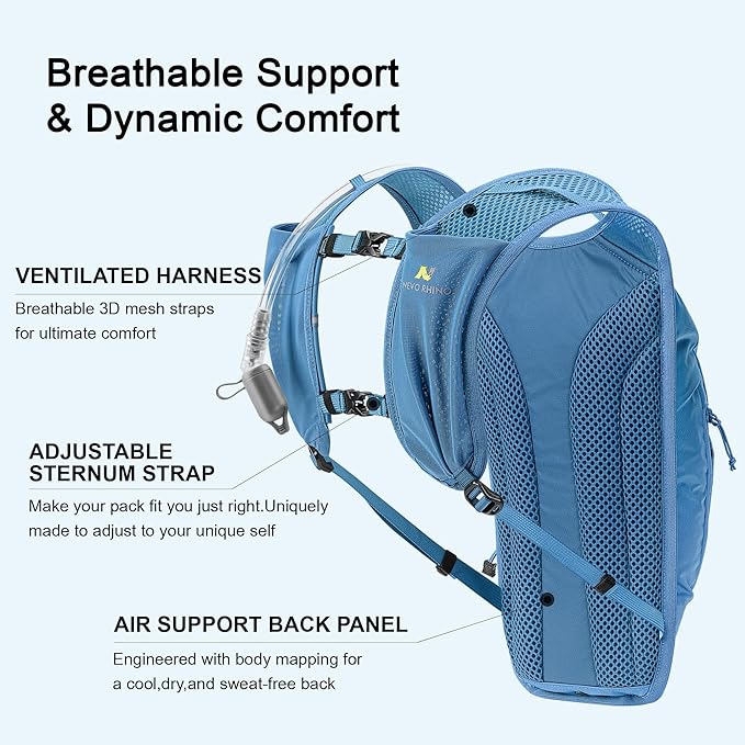 N NEVO RHINO Hydration Backpack,8L Water Backpack with 50 oz /1.5L Water Bladder Bike Hydration Pack for Men Women,Lightweight Hiking Backpack Hydro Water Daypack for Cycling Hiking