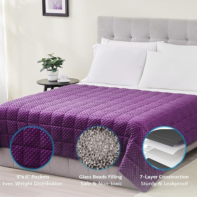 L'AGRATY Weighted Blanket - 40"x60" 7lbs Minky Dots Heavy Blanket with Glass Beads Soft Breathable for All-Season Summer Fall Winter Thick Comfort for Sleeping