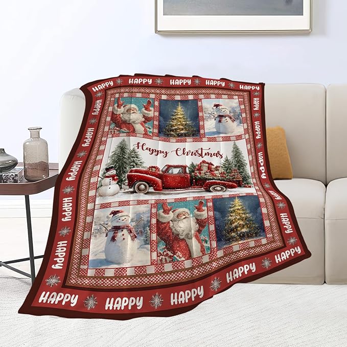 Christmas Santa Claus Blanket Christmas Pleasant Car Tree Throw Blankets Gifts for Girls Boys Kids Soft Cozy Fleece Plush for Couch Sofa Bed 80"x60"