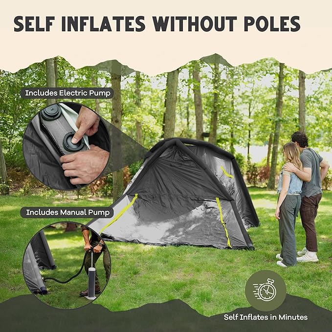 CloudCamp Inflatable Tents for Camping- 6 People Waterproof Oxford Fabric(210D), Quick Setup Air Tent with Manual & Battery Pump, UV Protection, 4-Season Inflatable Tent