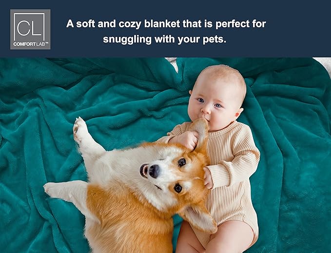 Comfort Lab Reversible Flannel Sherpa Throw Blanket - Elegant Fluffy Throw Blankets for Couch and Home Decor - Anti Pilling Non Shedding Cozy & Warm Fleece Throws - Baby/Pet (30" x 40") - Teal