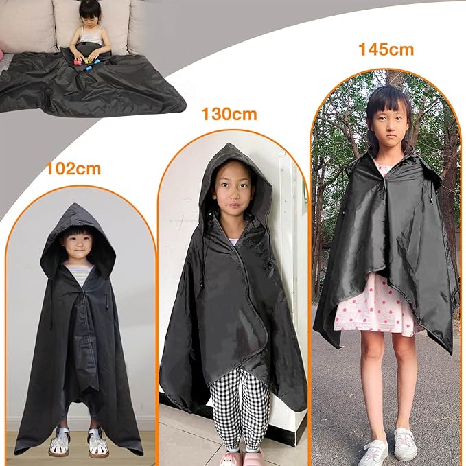 DUKUSEEK Hooded Stadium Blanket for Kids, Small Waterproof Outdoor Blankets with Fleece Linner, Kids Outdoor Wearable Blanket for Sporting Events, Camping, Picnic, Games, Stadium, 56x28