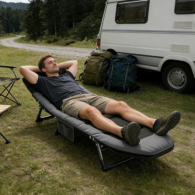 Portable Cot for Camping Adult, Folding Camping Cot with Thick Mattress, Pillow, Adjustable Cots for Sleeping with Pad, 26" Wide, for Home Office Nap Beach Travel Hiking (Brown 2)