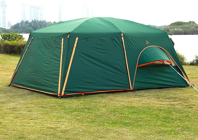 KTT Extra Large Tent 6-10-12-14 Person(B),Family Cabin Tents,2 Rooms,3 Doors and 3 Windows with Mesh,Straight Wall,Waterproof,Double Layer,Big Tent for Outdoor,Picnic,Camping,Family Gathering