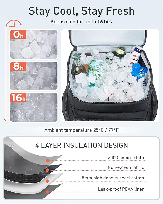 TOURIT Insulated Backpack Cooler: 30 Cans Waterproof Leakproof Soft Cooler Bag Beach Travel Picnic Camping
