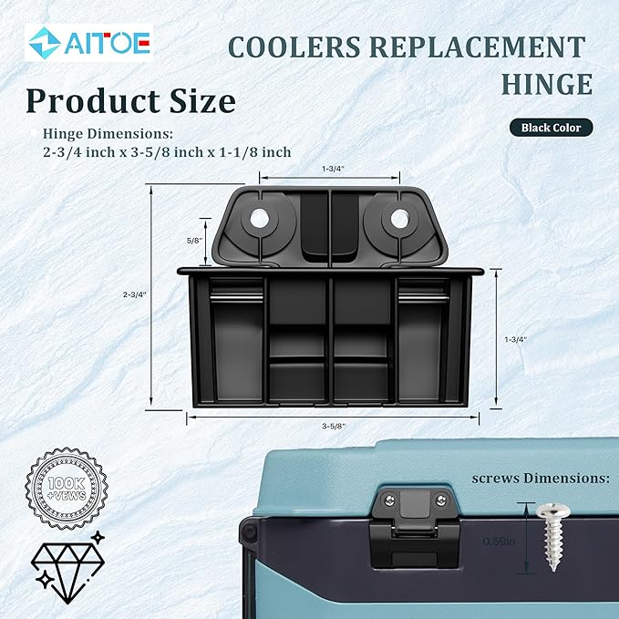 2 Pack - Cooler Hinge Replacement Compatible with Ig-loo BMX Cooler Hinge,Fits for 25, 52, 72 Qt BMX Coolers (Latch Hinge Kit Includes 4 Screws)