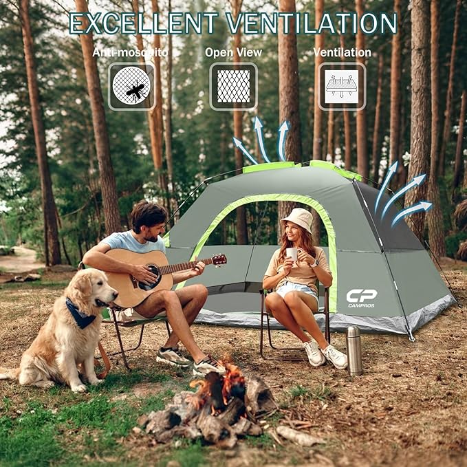 Tents for Camping 4 Person Tent Waterproof Windproof Double Layer Camping Tent, Easy Setup Dome Tent with Large Mesh Windows & Wider Door for Outdoor Camping & Hiking