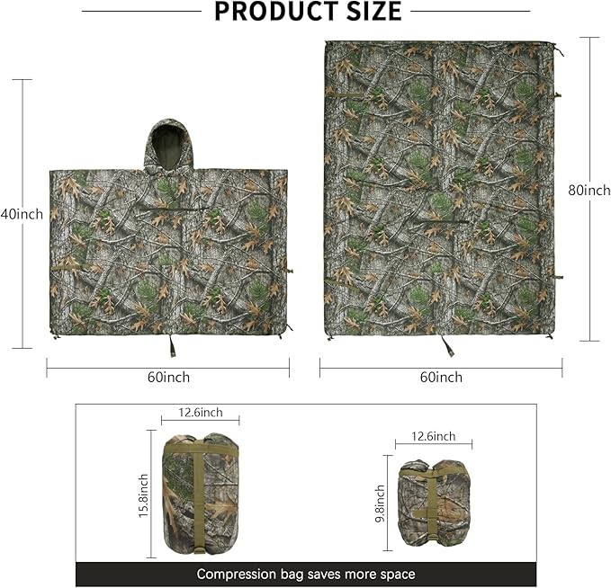 LOOGU Camo Blanket Waterproof Insulation Poncho Liner for Outdoor Camping, Hiking, Hunting, Survival, Backpacking, Picnicking