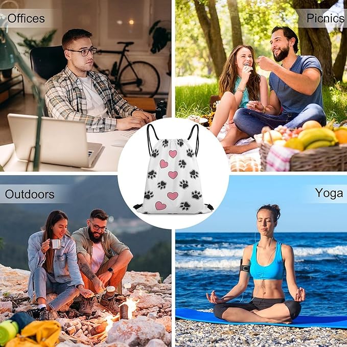 Yoga Drawstring Bag Gym Sackpack String Backpack Waterproof for Sports Beach Swimming Lightweight Men Women, Cat And Dog Paw Print With Claws Bags