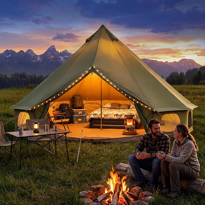 Bell Tent for Family Camping, 9.8/13.1/16.4 FT Yurt Tent with Stove Jack, 4 Season Oxford Tents for Outdoor Party, Hot Tent Shelter Fits 3-4 People