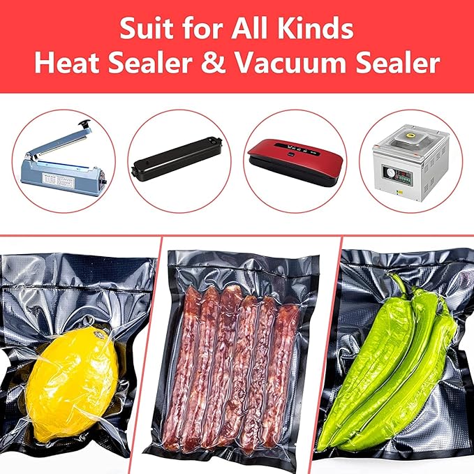 CANLENPK Vacuum Sealer Bags, Food Storage Bag, Seal Meal Snack Fruit Nut, Boil Steam Heat Freeze Sous Vide Food Sealable Bags (Black Back, 20x30cm,50Bag)