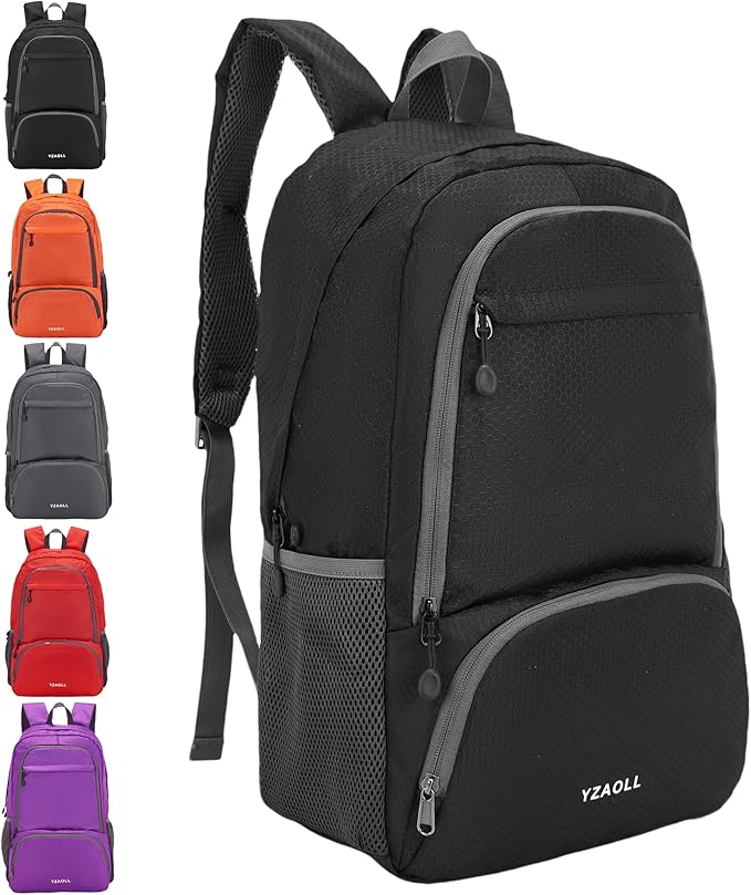 YZAOLL 30L Hiking Backpack Lightweight Day Packs, Packable Backpack for Women Men Travel Camping Vacation,Black