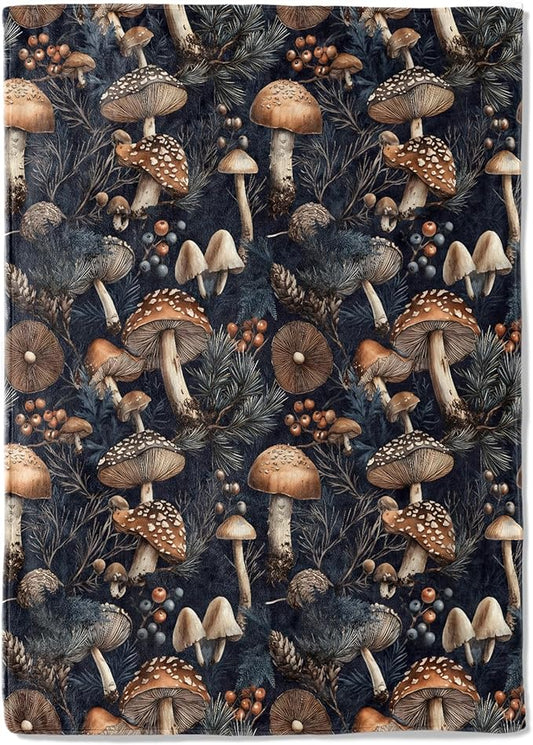 Vintage Mushroom Forest Fleece Blanket - 50x60in Woodland Retro Throw Blankets,Soft Cozy Lightweight, Ideal for Living Room Home Rustic Decor and Kids Women Girls Spring Gifts