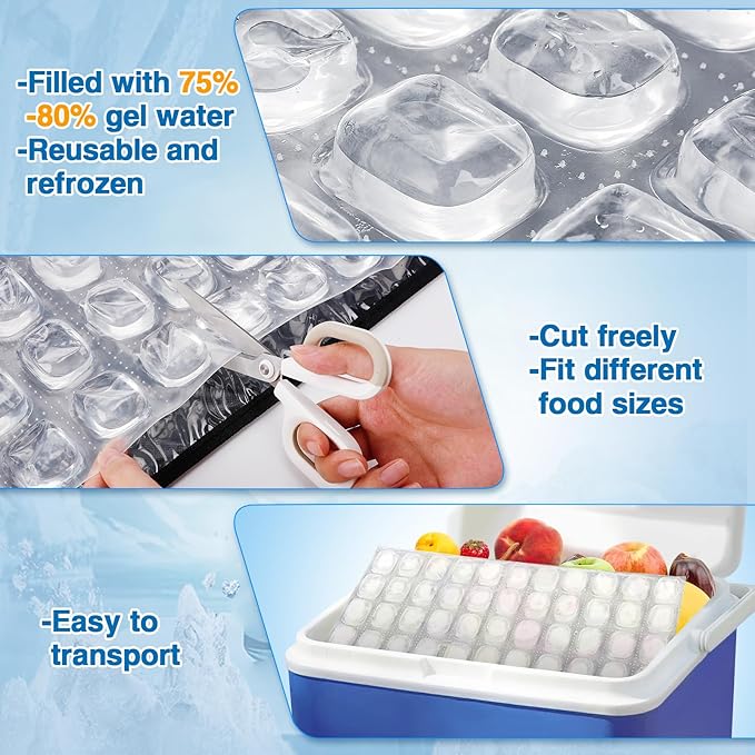 2 Pcs Reusable Cooling Sheet for Keeping Food Fresh Outside Party - Flexible Ice Packs Blankets Keep Meat Cold, Replacement Freezer Mat Chiller for Camping Coolers