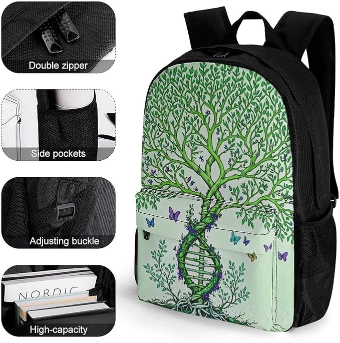 Supdreamc Lightweight Rucksack for Sports Travel Running, Big Capacity Multipurpose Anti-Theft Bookbag, Dna Tree Of Life Art Travel and Sport Backpack Rucksack