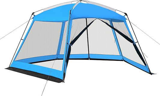 Hyper Venture Screen House 14x14ft Canopy Tent with 5-Sided Netting, Easy Setup, Portable Gazebo Shelter for Outdoor Camping, Gathering, Party, Picnic, Blue