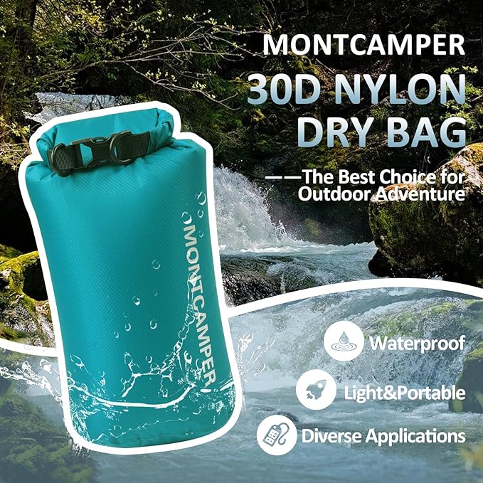 Waterproof Dry Bag 5L – 30D Nylon Roll Top Dry Sack with DWR & PU Coating, Lightweight Water-Resistant Storage for Kayaking, Camping, Hiking, Fishing & Beach (Turquoise Blue)