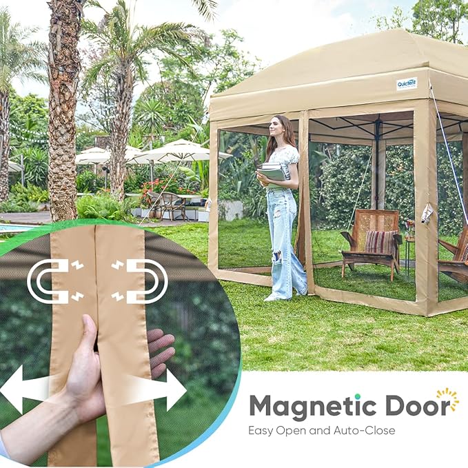 Quictent 10x10 Pop up Canopy Tent with Netting, Auto-Close Magnetic Doors, One Person Instant Setup Screen House Room Tent Screened Waterproof
