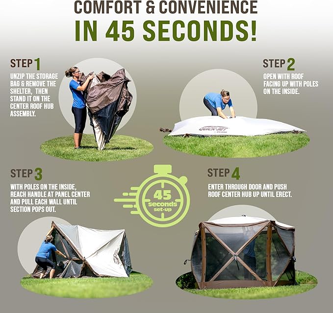 Clam Quick-Set Sky Screen Shelter – 8-Person Pop-Up Tent with Screened Roof for Airflow & Stargazing, 140" x 140", Brown, Instant Setup, Oversized Carry Bag – Camping, Tailgating, Outdoor Use