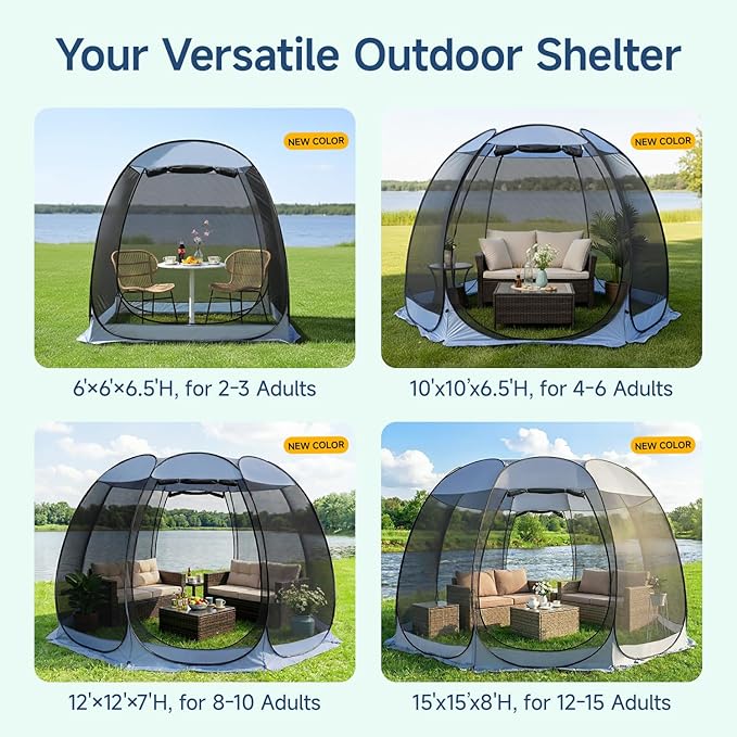 Alvantor® Pop Up Screen House Gazebo, Portable Mosquito Net Tent, UV Protected Sun Shelter for Patio, Backyard & Camping, Instant Setup for 2-10 People