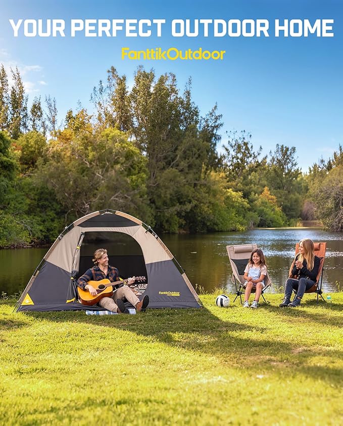 FanttikOutdoor Zeta C2/3/4 Camping Tent, 2/3/4 Person Instant Dome Tent, Easy Setup in 60s, Portable Waterproof Cabin Tent with Pre-Attached Poles & Air Vent, Ideal for Camping, Hiking, Backyard