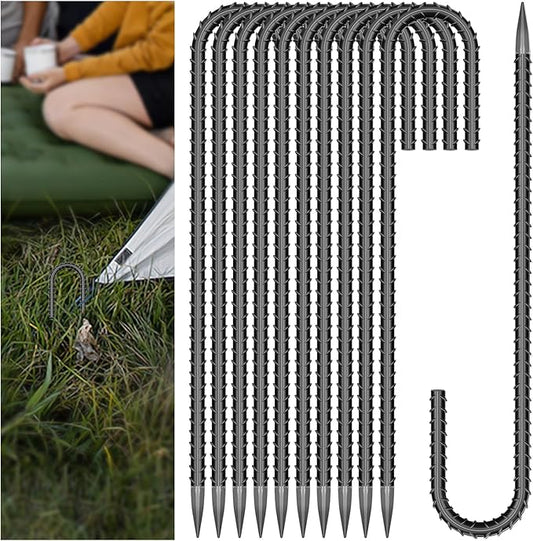 20 Pieces 12 Inch Long 5/16 Inch Diameter Rebar Tent Stakes Heavy Duty, Ground Anchors,Rebar Yard Fence Metal Lawn Bounce House Stakes Heavy Duty, Chain Link Fence J Hooks for Garden Wire Fencing