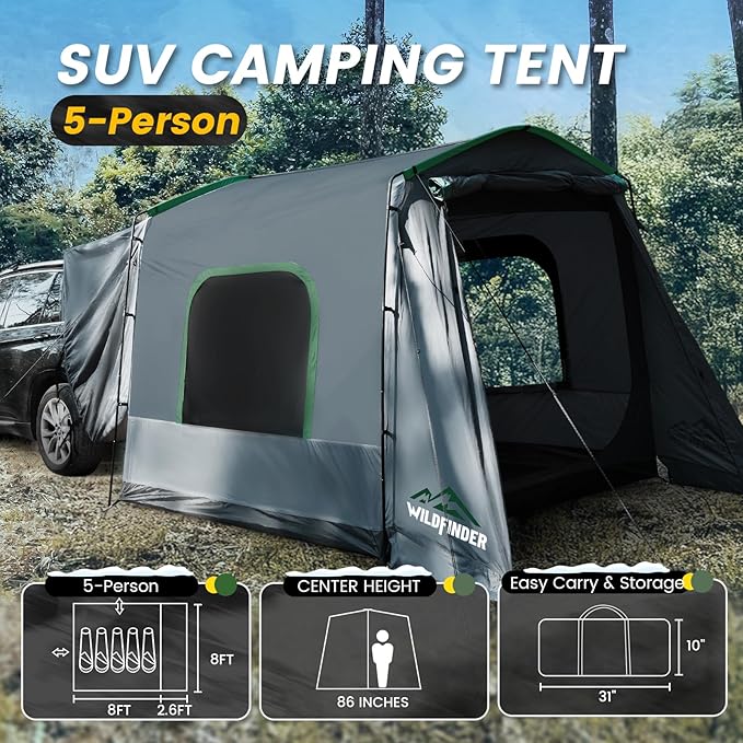 SUV Tent, Rectangle Car Tent for Family, Waterproof & Windproof for Car Camping, Large Camping Tents with Storage Bag, SUV, Van, Jeep