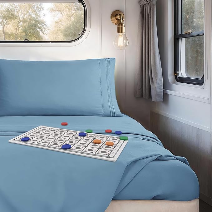 Hearth & Harbor Short Queen Sheets for RV, Blue Heaven RV Queen Sheets, Silky Soft 1800 Microfiber Bed Sheet for Camper, 4 Piece RV Bedding with Pillowcases