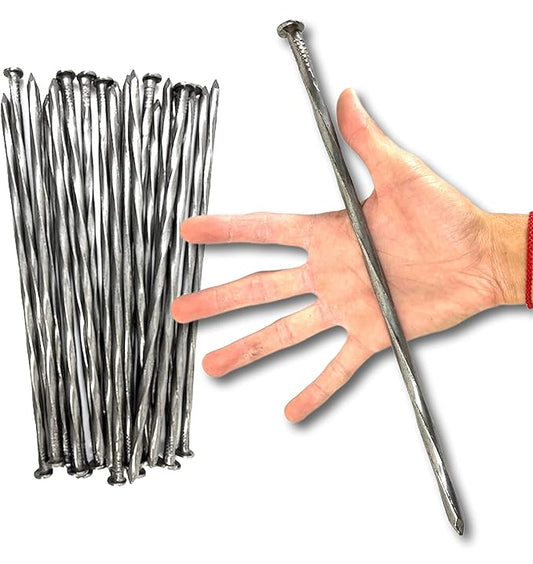 25-Pack Round Metal Landscape & Paver Edging Anchoring Stake, 12-Inch Length - Spiral Bright Spike Timber Nail, Tent Spikes, Camping, Trapping, Landscape, More (25)