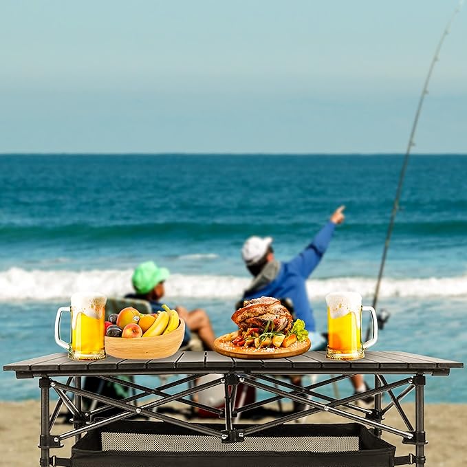 Lightweight Foldable Camping Table - Portable Low Picnic Folding Table for Outdoor, Backyard, Beach, BBQ, Picnic & Patio, Compact Roll-Up Design with Carry Bag