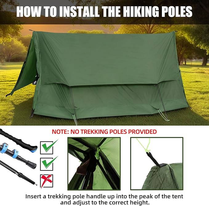 2-Person Trekking Pole Tent for Backpacking - Ultralight 2 Person Backpacking Tent, Lightweight Waterproof Two Person A-Frame Hiking Shelter for Outdoor Camping, Scouts, Trekkers (No Poles)