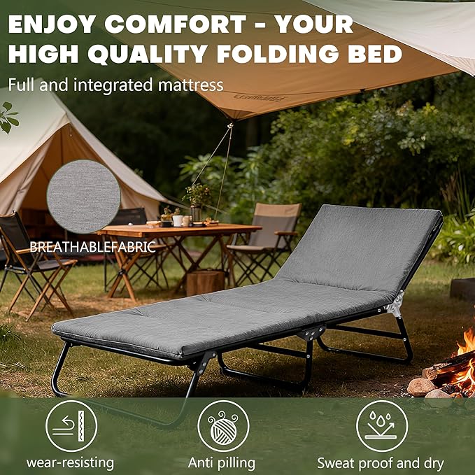 XMT Camping Cot with Mattress, 550LBS(Max Load), Portable Folding Outdoor Bed for Adults Kids, Double Layer 1200D, Heavy Duty Cot for Traveling Gear Supplier, Office Nap, Home Lounging(Grey)