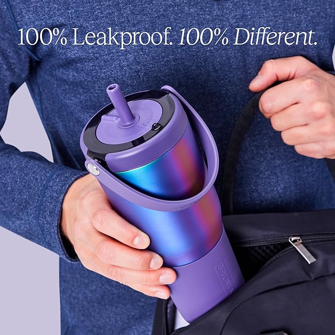 BrüMate Resa 35oz 100% Leakproof Travel Tumbler w/Handle & Straw | Flexible SoftSip Straw | Silicone Sleeve for Durability | Stainless Steel | Cup Holder & Travel Friendly Water Bottle (Limoncello)