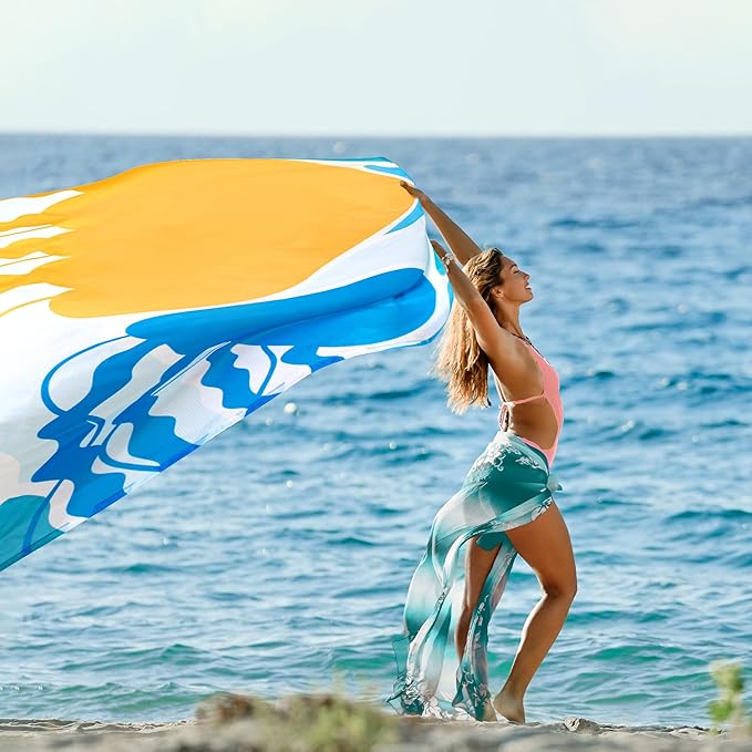 Beach Blanket Waterproof Sandproof Oversized, 110''×118'' Extra Large Beach Mat Sand Free, Lightweight Compact Foldable Picnic Blanket w/ 4 Stakes & Pockets for Camping, Travel, Beach Accessories