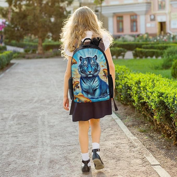 Rucksack Multipurpose Anti-Theft Big Capacity Shoulder Bag, Trippy Tiger Goldfish Travel Hiking Camping Rucksack With Side Pockets