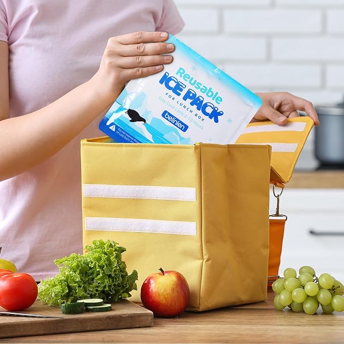 Reusable Ice Packs for Lunch Boxes - 7x7 Inch Long-Lasting Freezer Packs, BPA-Free Gel & Leakproof Design Cold Packs for Cooler, Camping, Travel