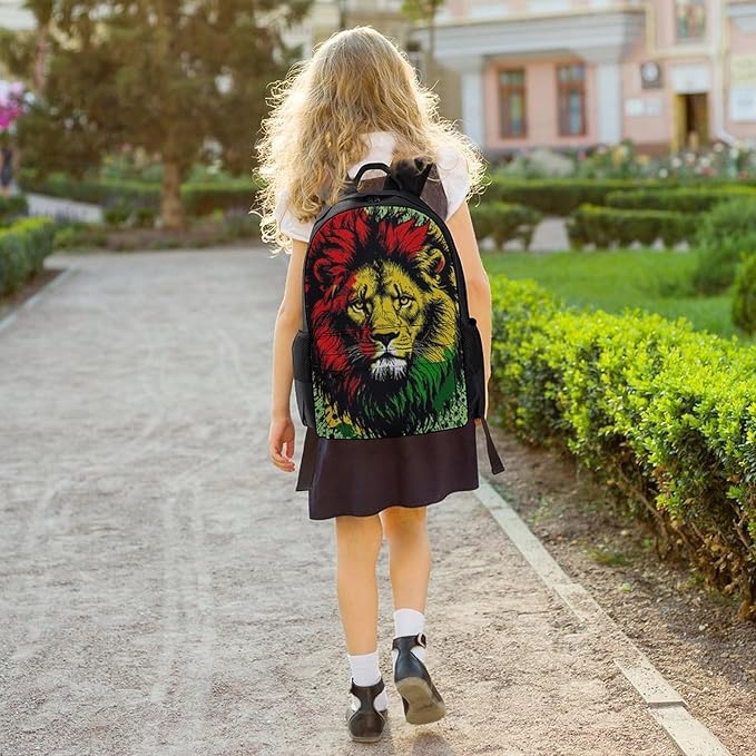 Men Women Polyester Rasta Flag Black Paint Splatter Lion Casual Daypack Large Capacity Carry On Bag With Adjustable Shoulder Straps for Camping Work Running