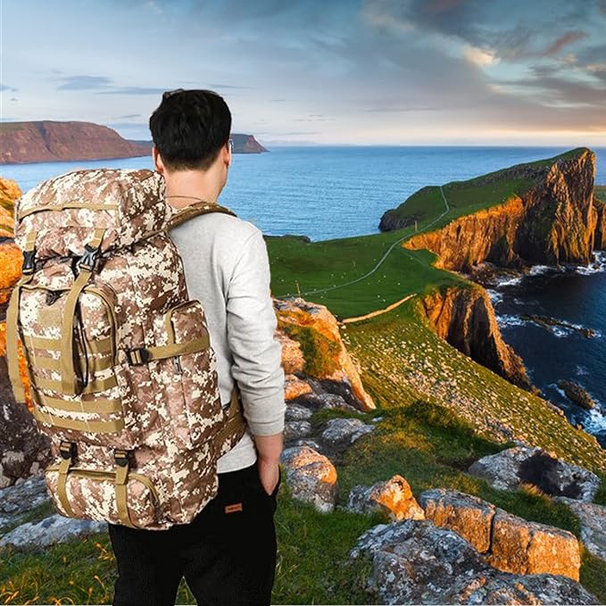 70L Hiking Backpack for Men, Waterproof Lightweight Camping Backpack, Military Rucksack with Molle, 3-Day Assault Pack for Travel, Climbing, Outdoor Sports (Urban Camouflage)