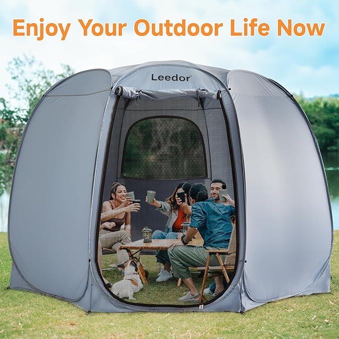 Patio Gazebo 12x12 Screen House Room, LEEDOR® Pop Up Outdoor Gazebo Tent with Roll Up Mosquito Netting, Easy Setup & Waterproof & Sunshade, Suitable for Camping Trip, Backyard, Beach, Picnic - Grey