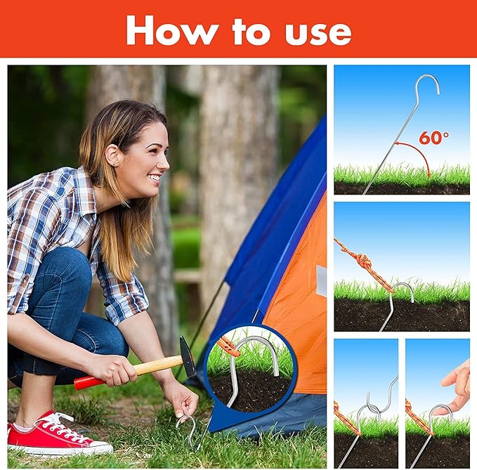 12 inch Heavy Duty Tent Pegs Metal Tent Stakes Canopy Stakes for Camping Landscaping Plant Support High Strength Camping Stakes Pack of 3