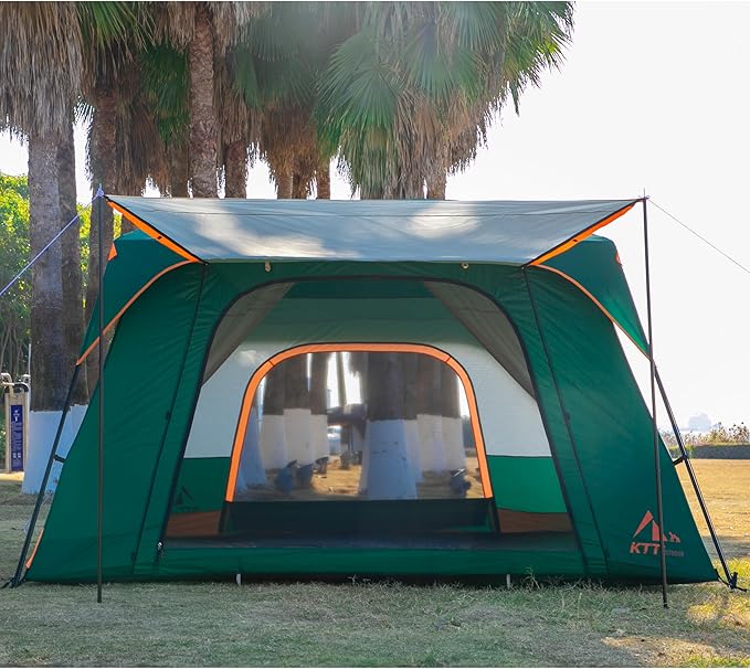 KTT Extra Large Tent 6-10-12-14 Person(Style-B),Family Cabin Tents,2 Rooms,3 Doors and 3 Windows with Mesh,Straight Wall,Waterproof,Double Layer,Big Tent for Outdoor,Picnic,Camping,Family Gathering