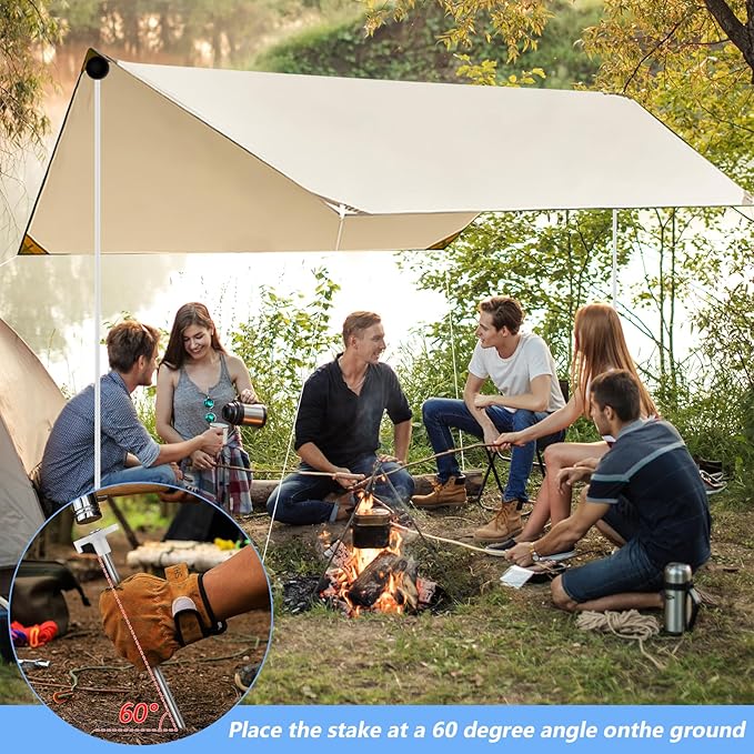Beach Tent Poles Replacement - 6.56Ft Awning Poles with Ground Stakes for Tarp Canopy, Foldable Aluminum Alloy Tarp Poles for Camping, Parties, Fishing, and Hiking, 2-Pack