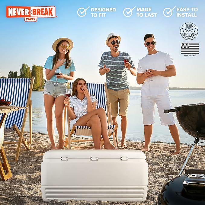 NeverBreak Parts - Igloo Cooler Replacement Parts - Large Repair Kit | High Strength Igloo Cooler Hinges Replacement with Latches | Ice Chest Repair Kit